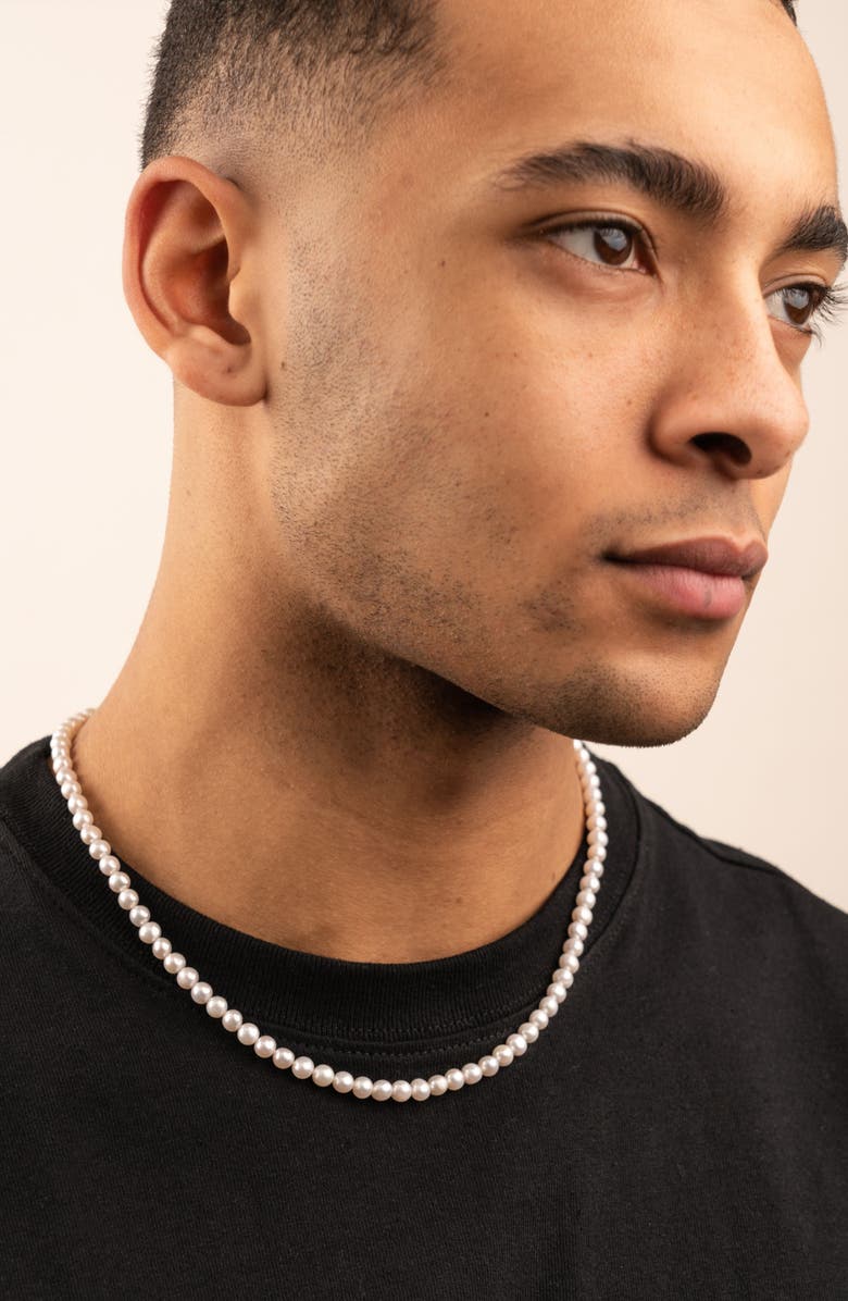 Dower & Hall Men's White Freshwater Pearl Necklace, Alternate, color, Sterling Silver