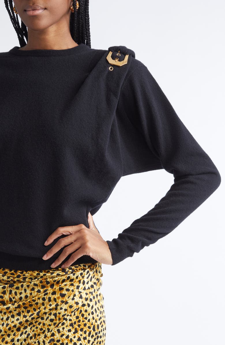 Versace Buckled Virgin Wool Sweater, Alternate, color, Black