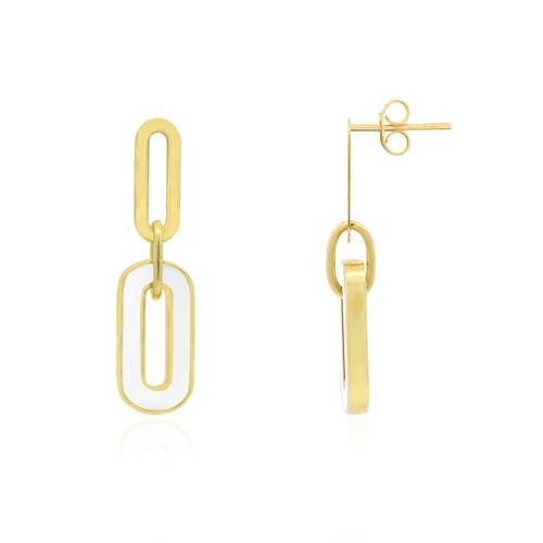 The Lovery Fine Jewelry White Enamel Paperclip Link Earrings In Gold