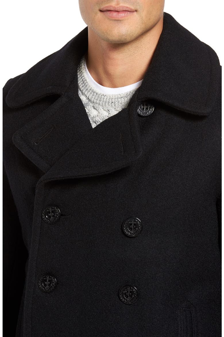 Slim Fit Wool Blend Peacoat, Alternate, color, MIDNIGHT BLUE