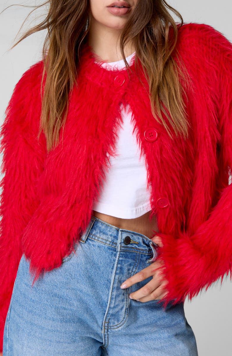 NASTY GAL Shaggy Crop Cardigan, Main, color, 