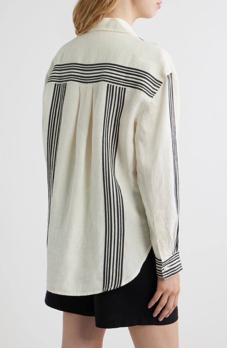 Madewell Vertical Stripe Linen Blend Button-Up Shirt, Alternate, color, Bold Placement Stripe Black