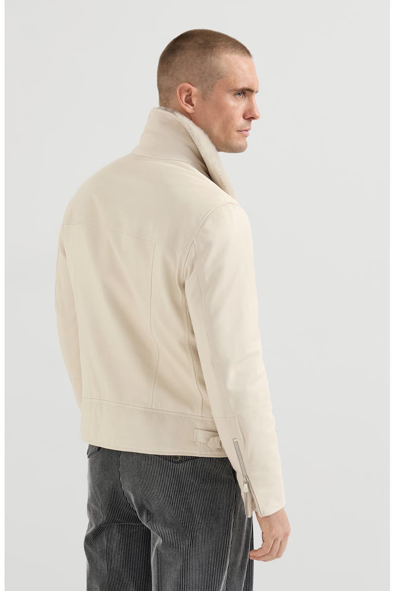 Nappa leather biker jacket with Thermore® padding and detachable shearling collar, Alternate, color, Ivory