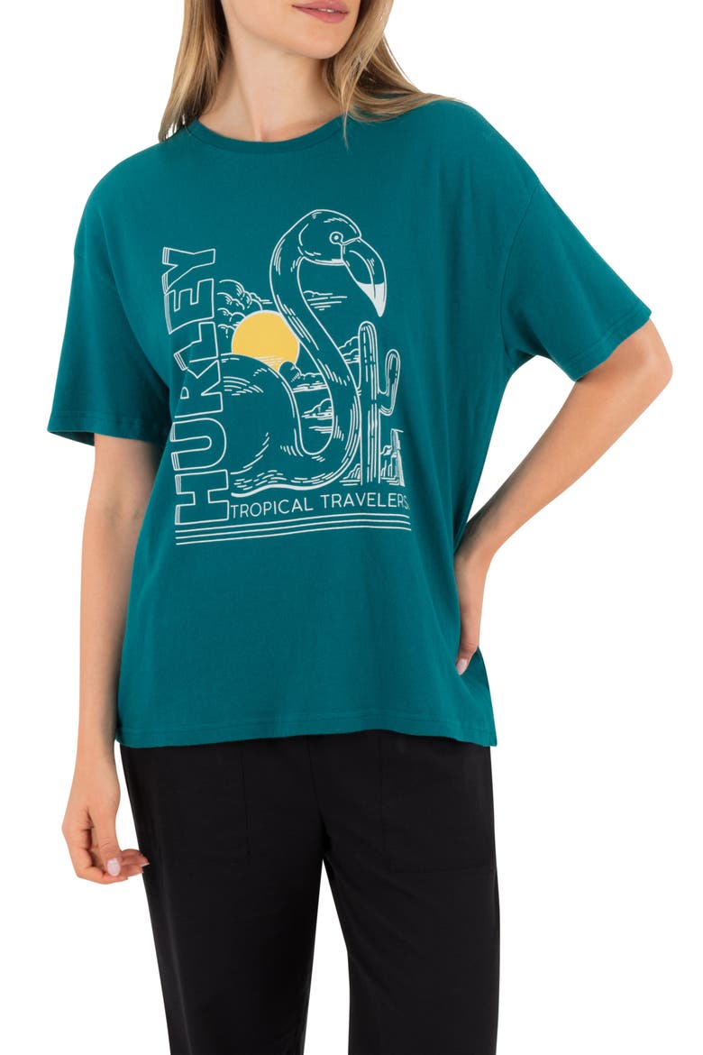 Tropical Travelers Graphic Boyfriend T-Shirt, Main, color, DEEP LAKE
