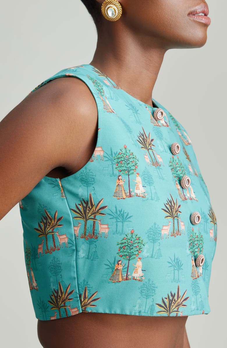 holiCHIC Garden Print Vest, Alternate, color, Blue