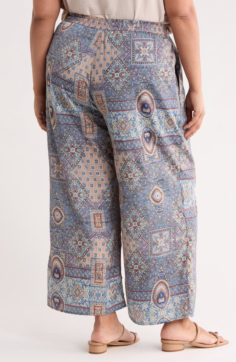 T Tahari Patchwork Print Pull-On Wide Leg Pants, Alternate, color, Blue Patchwork Print