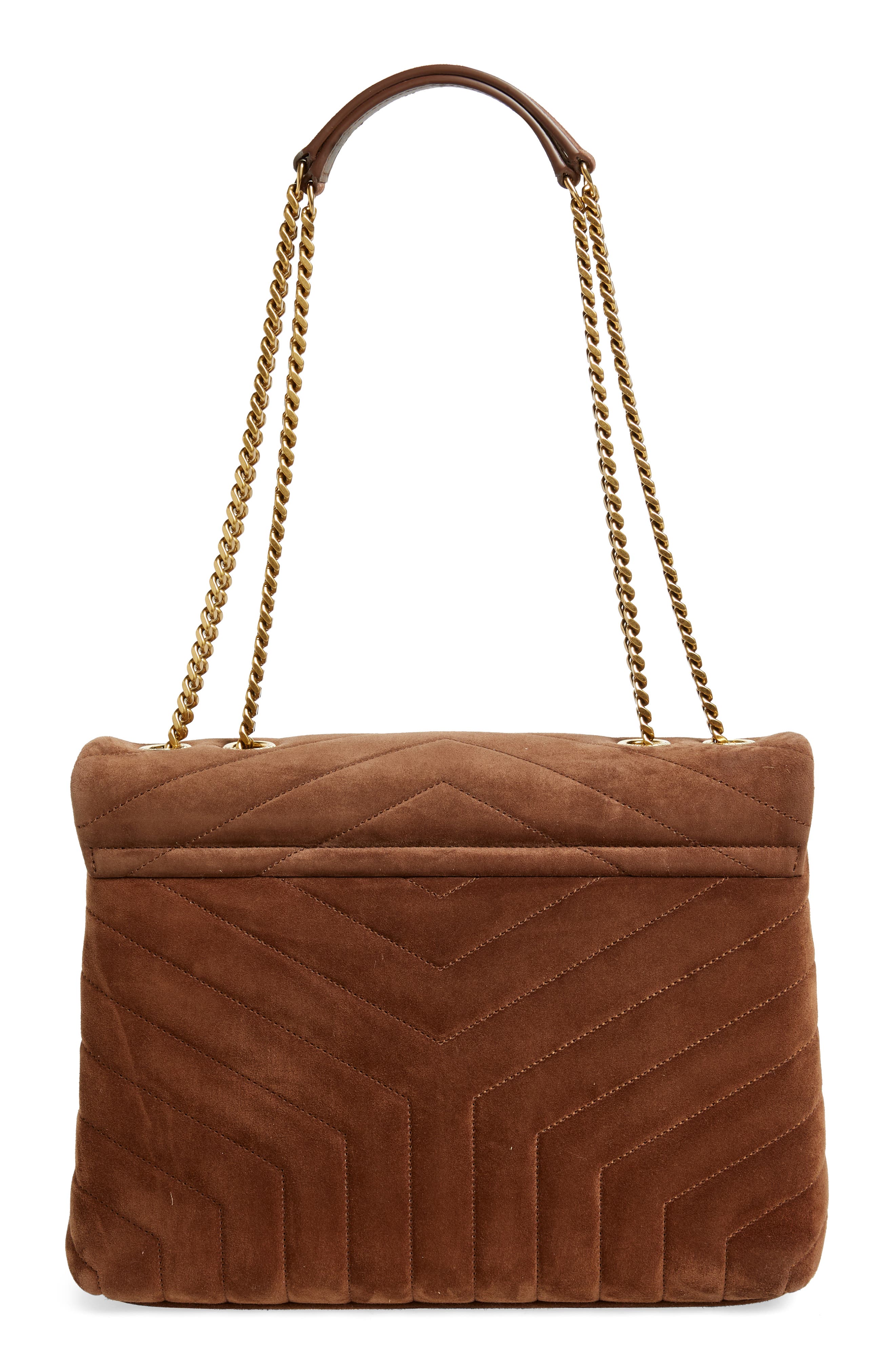 Saint Laurent Medium Lou Matelassé Suede Shoulder Bag, Alternate, color, Brown Coffee