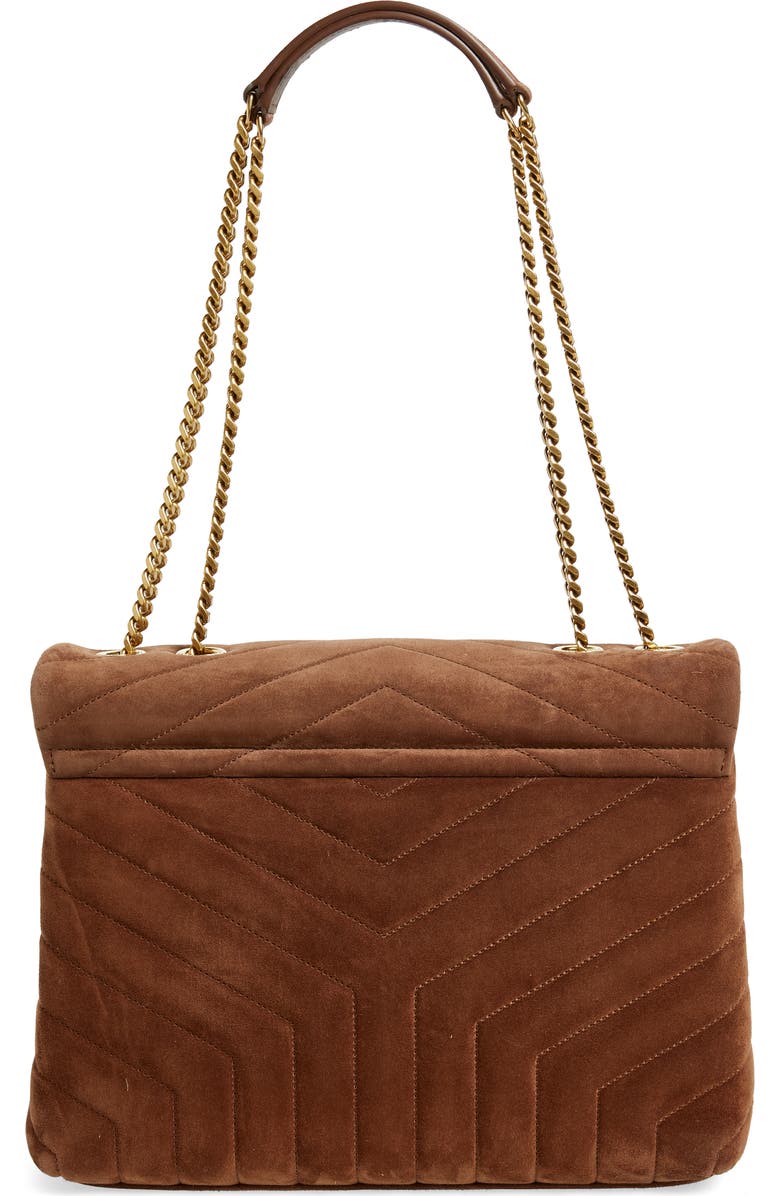 Saint Laurent Medium Lou Matelassé Suede Shoulder Bag, Alternate, color, Brown Coffee