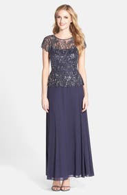Pisarro Nights Beaded Mesh Mock Two-Piece Gown