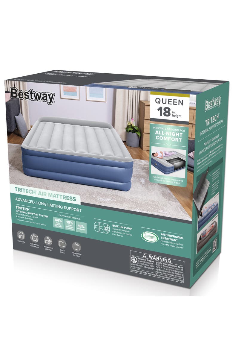 Bestway Tritech 18" Queen Air Mattress with Built-in AC Pump & Antimicrobial Coating, Alternate, color, Multicolored