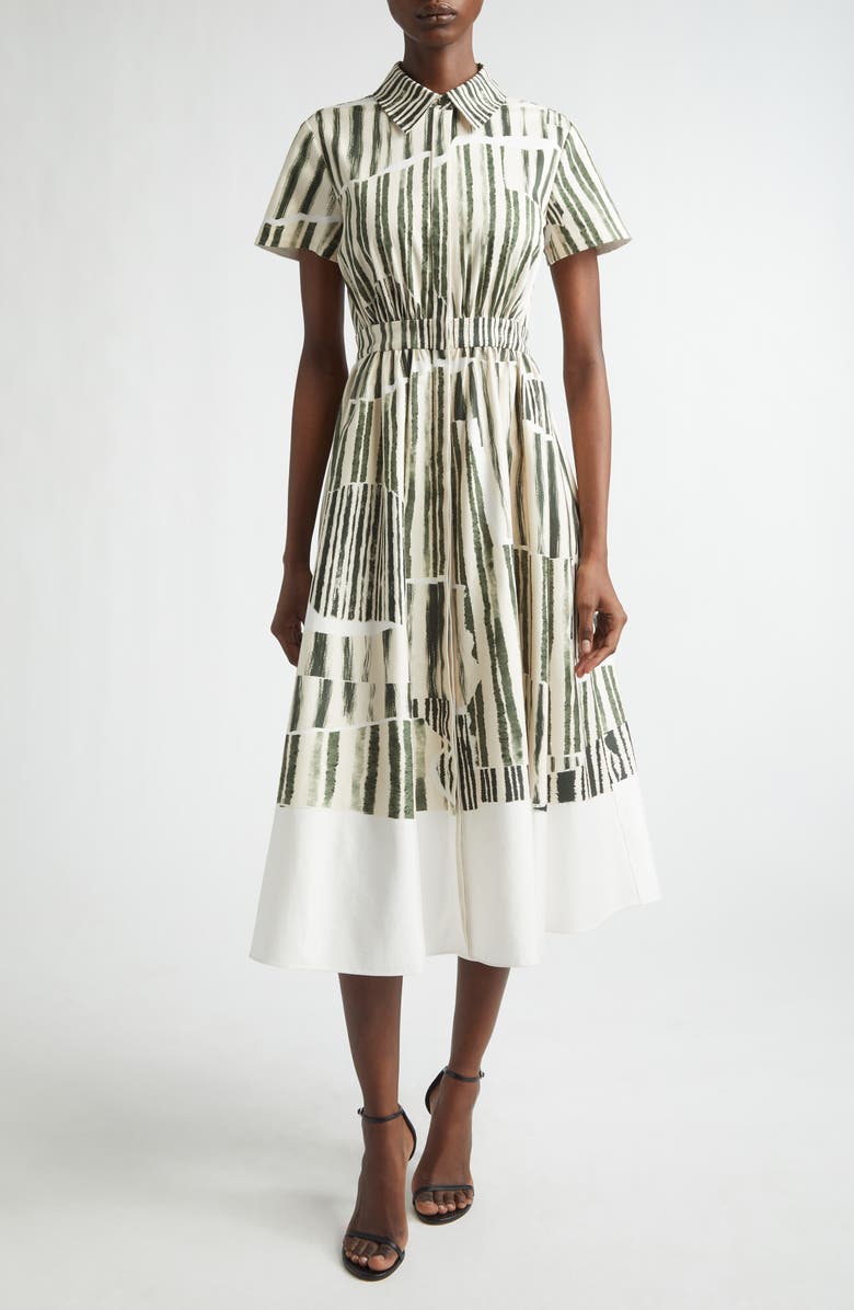 Jason Wu Collection Stripe Collage Stretch Cotton Midi Shirtdress, Main, color, Plaster/ Hunter Green