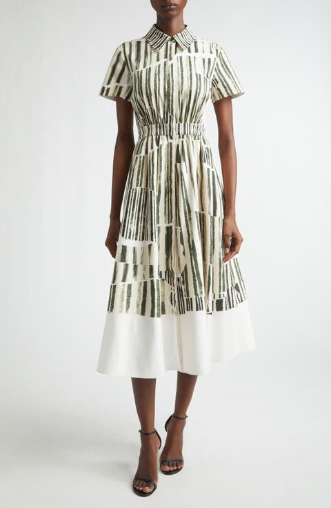 Stripe Collage Stretch Cotton Midi Shirtdress