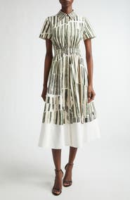 Jason Wu Collection Stripe Collage Stretch Cotton Midi Shirtdress
