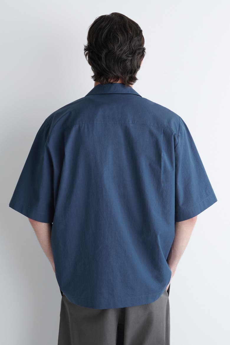Embroidered Camp-collar Pima Cotton Shirt, Alternate, color, NAVY