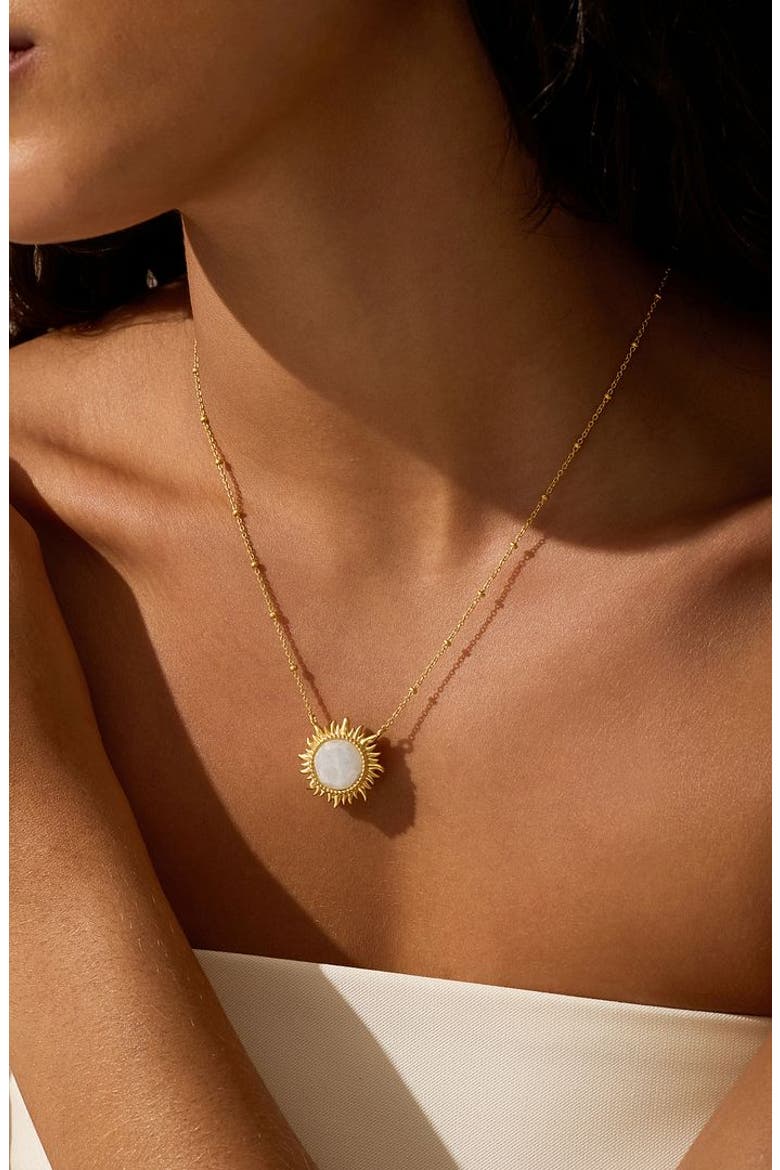 Dawn of Hope Moonstone Sun Necklace, Alternate, color, Gold