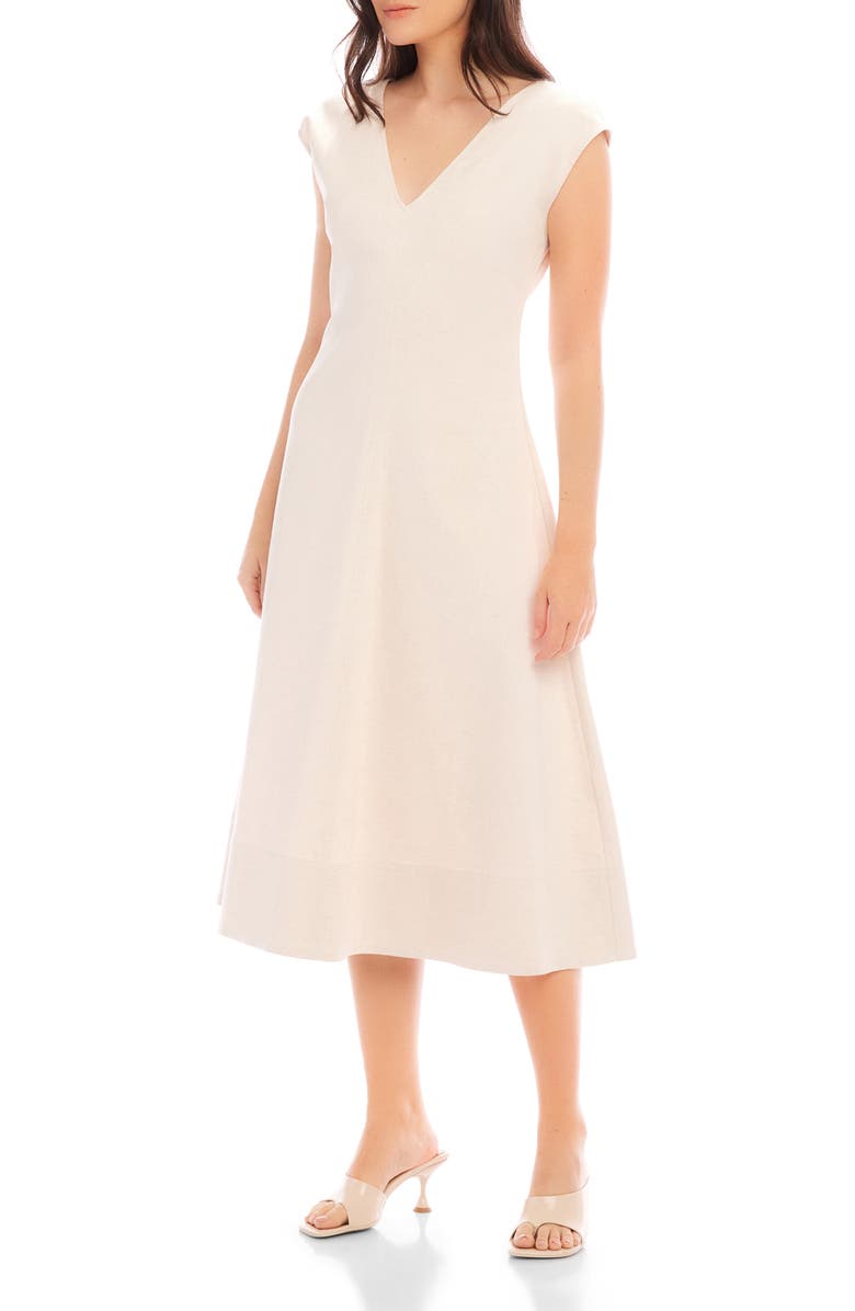 FIFTEEN TWENTY Lilia Stretch Cotton & Linen Midi Dress, Alternate, color, Natural