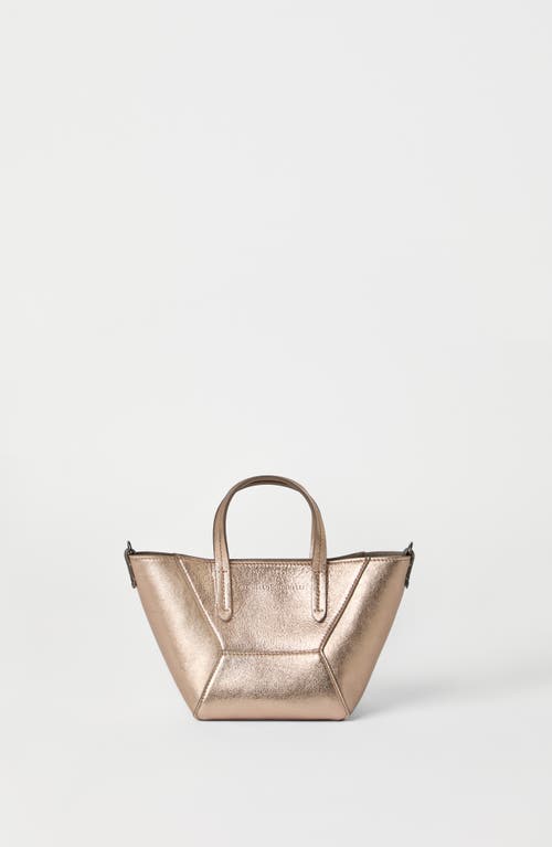 Shop Brunello Cucinelli Mini Lamé Calfskin Bc Duo Bag In Hazelnut