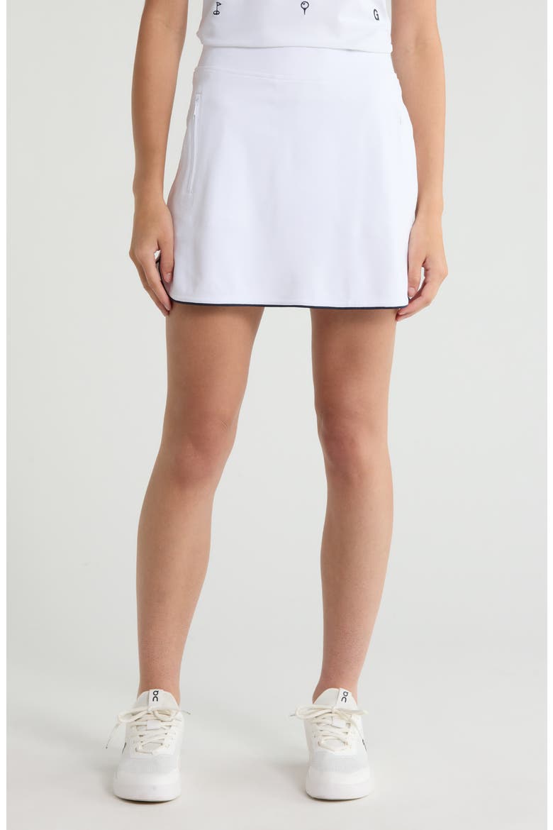 Mid Rise Tulip Hem Piqué Golf Skort, Main, color, SNOW/TWILI