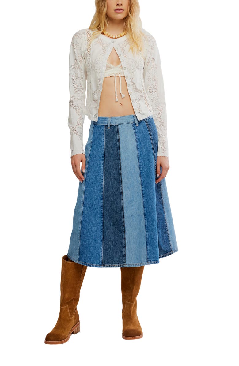 Free People Sunbeam Denim Midi Skirt, Alternate, color, Early Riser