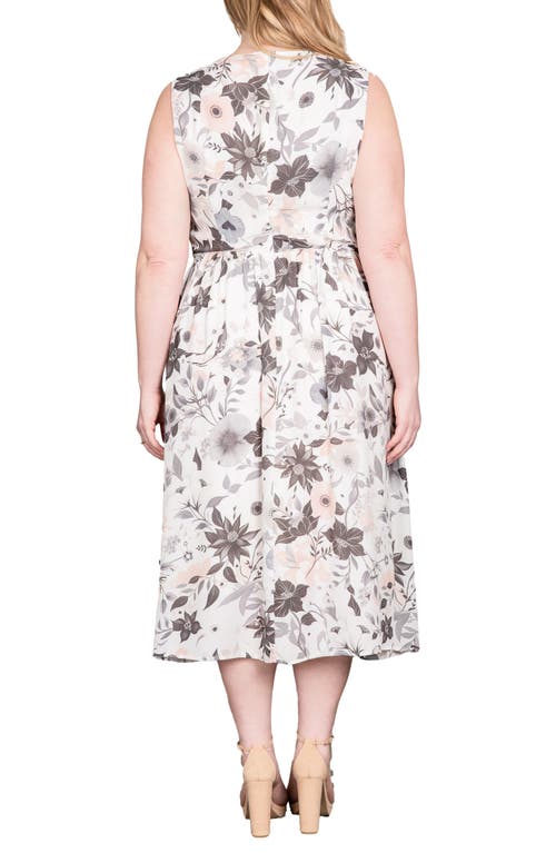 Standards & Practices Sleeveless V Neck A Line Midi Dress In White Floral