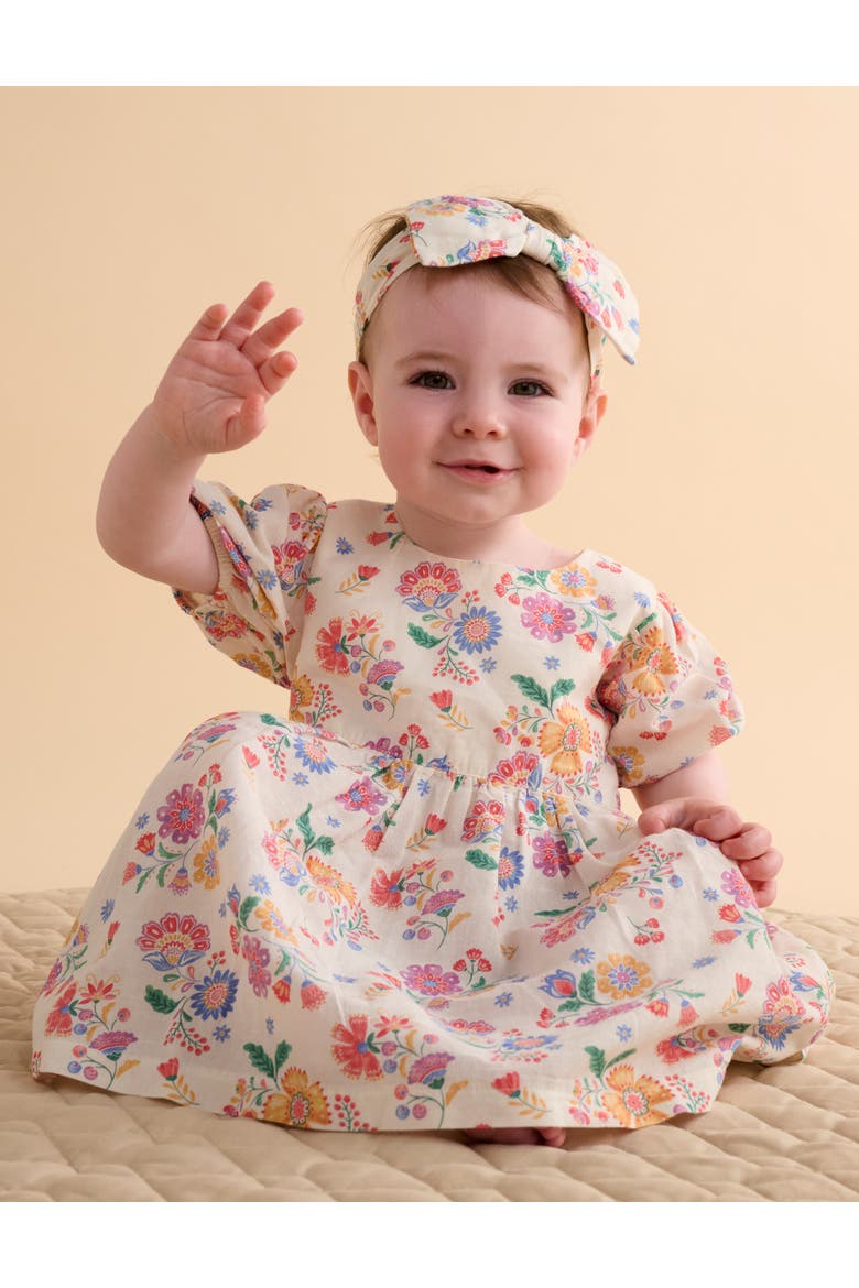 Linen Blend Dress and Headband Set, Alternate, color, Mexican Floral