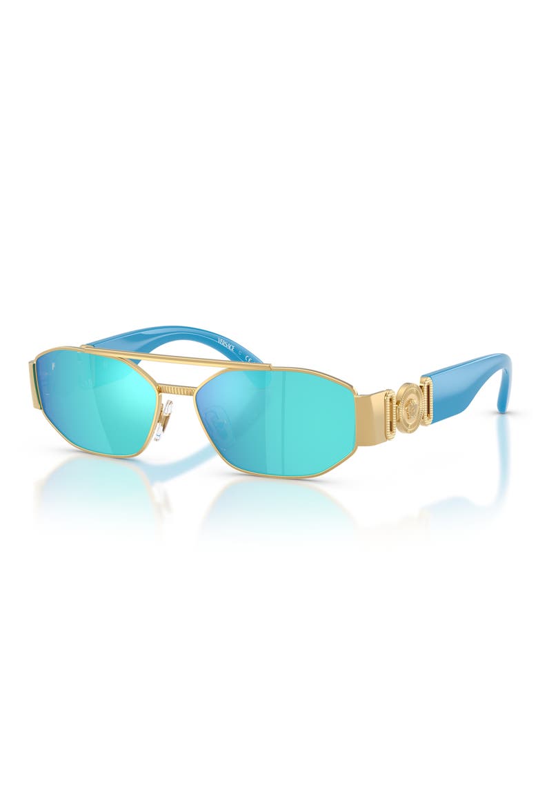 Kids' 50mm Rectangular Sunglasses, Alternate, color, GOLD / LIGHT GREEN MIRROR BLUE