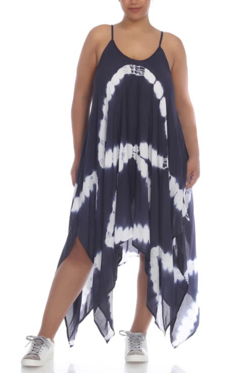 Tie Dye Print Handkerchief Hem Maxi Dress (Plus)