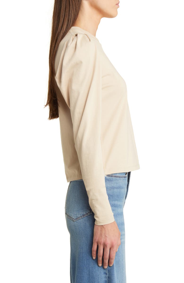 FRAME Gathered Long Sleeve Organic Cotton T-Shirt, Alternate, color, Beige