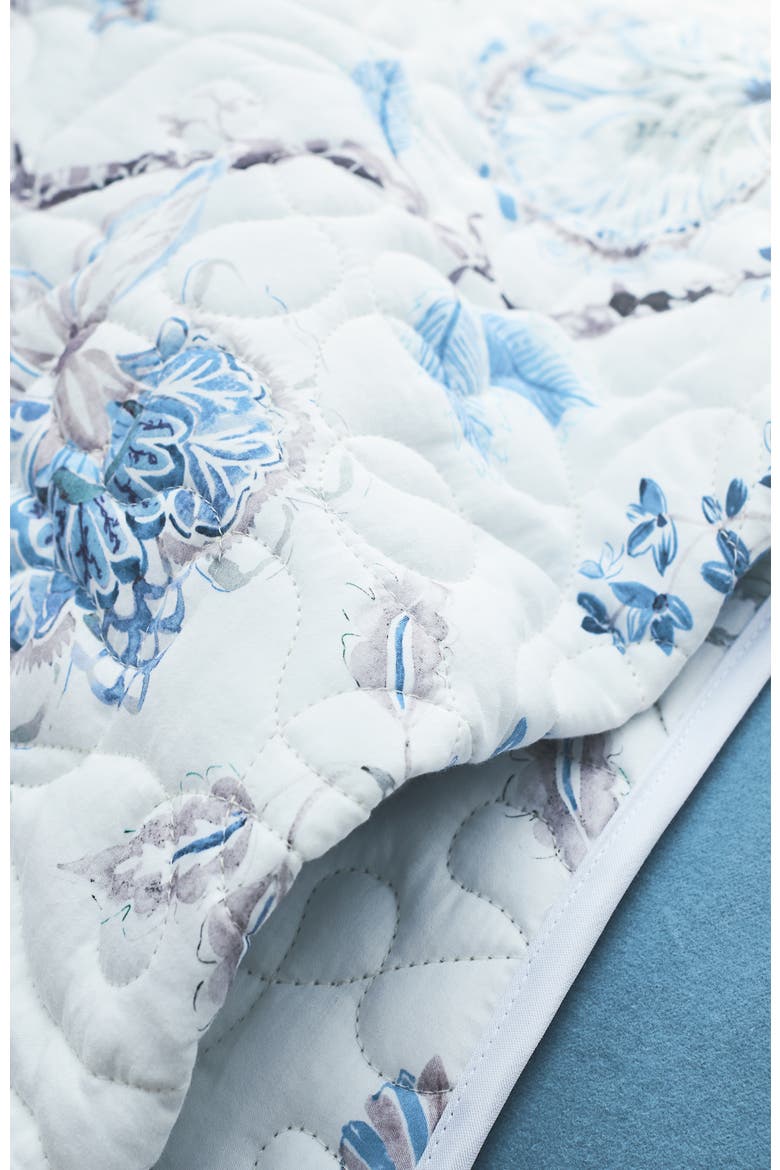 Tropical Floral Luxury Cotton Coverlet & Sham Set, Alternate, color, Blue - Queen