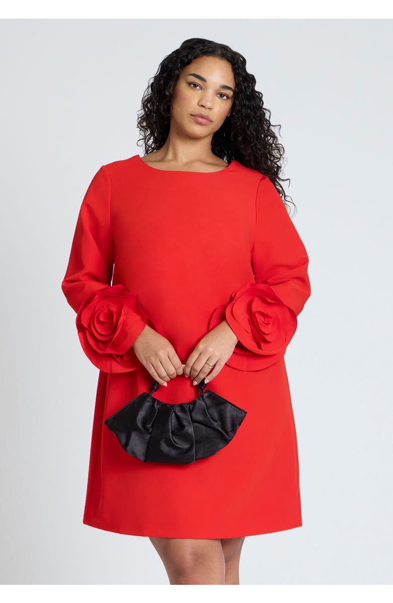 ELOQUII Rosette Sleeve Mini Dress, Alternate, color, High Risk Red