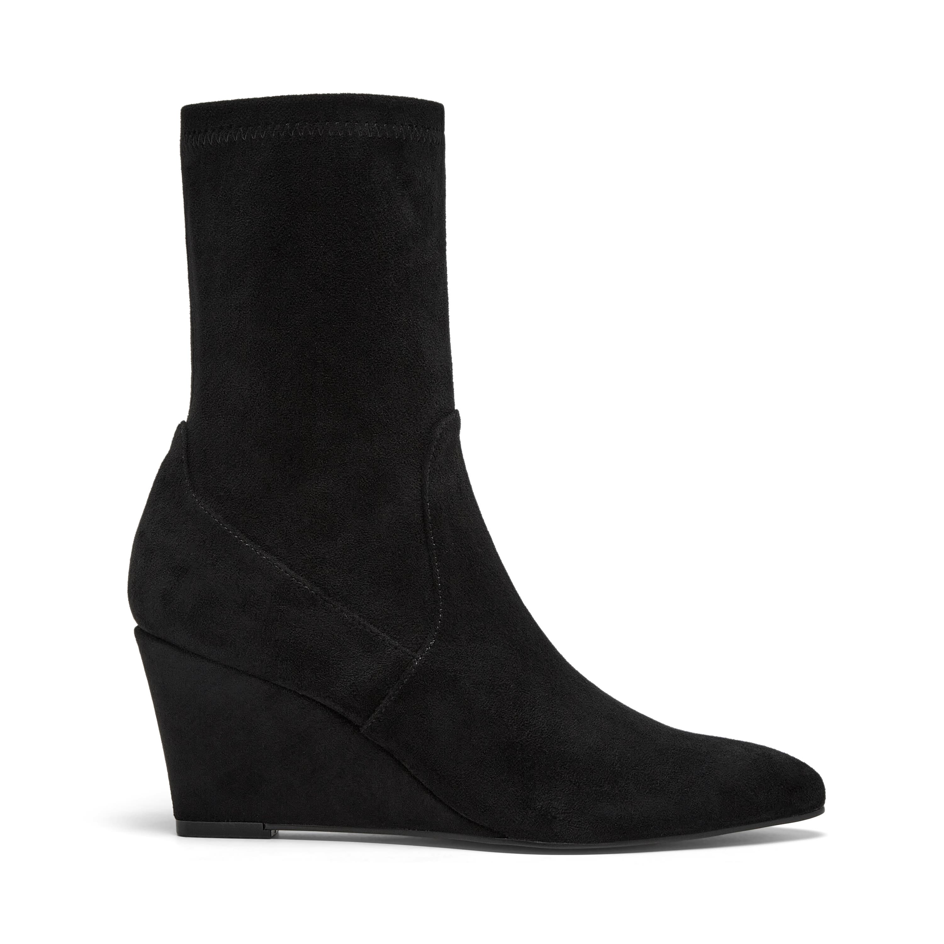 Cozama Wedge Bootie, Alternate, color, Black Stretch Microsuede