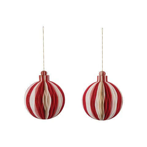 Glittering Honeycomb Paper Ornament, Red and Cream