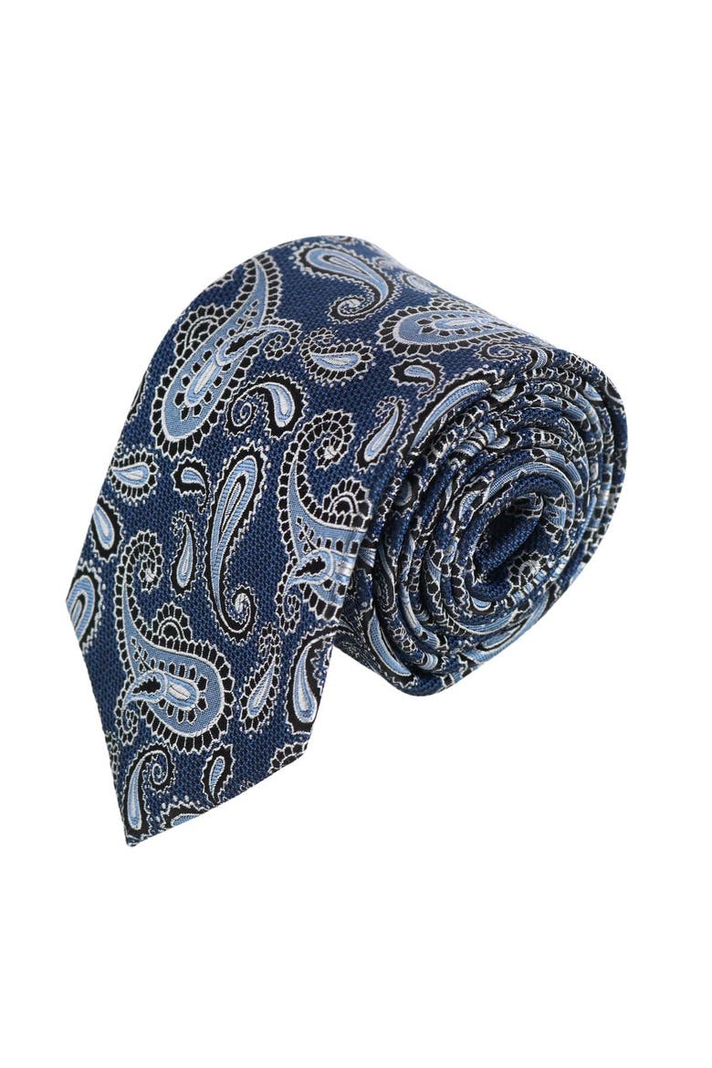 Wharton Wavy Paisley Silk Novelty Necktie, Main, color, Navy Blue