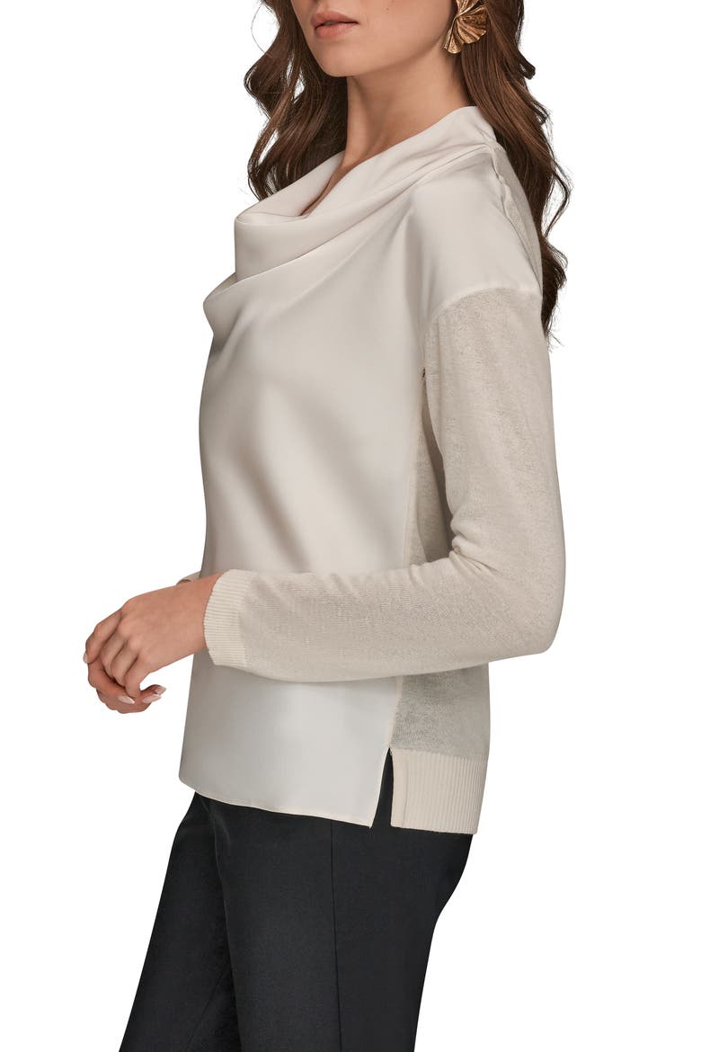 Mixed Media Cowl Neck Top, Alternate, color, CREAM