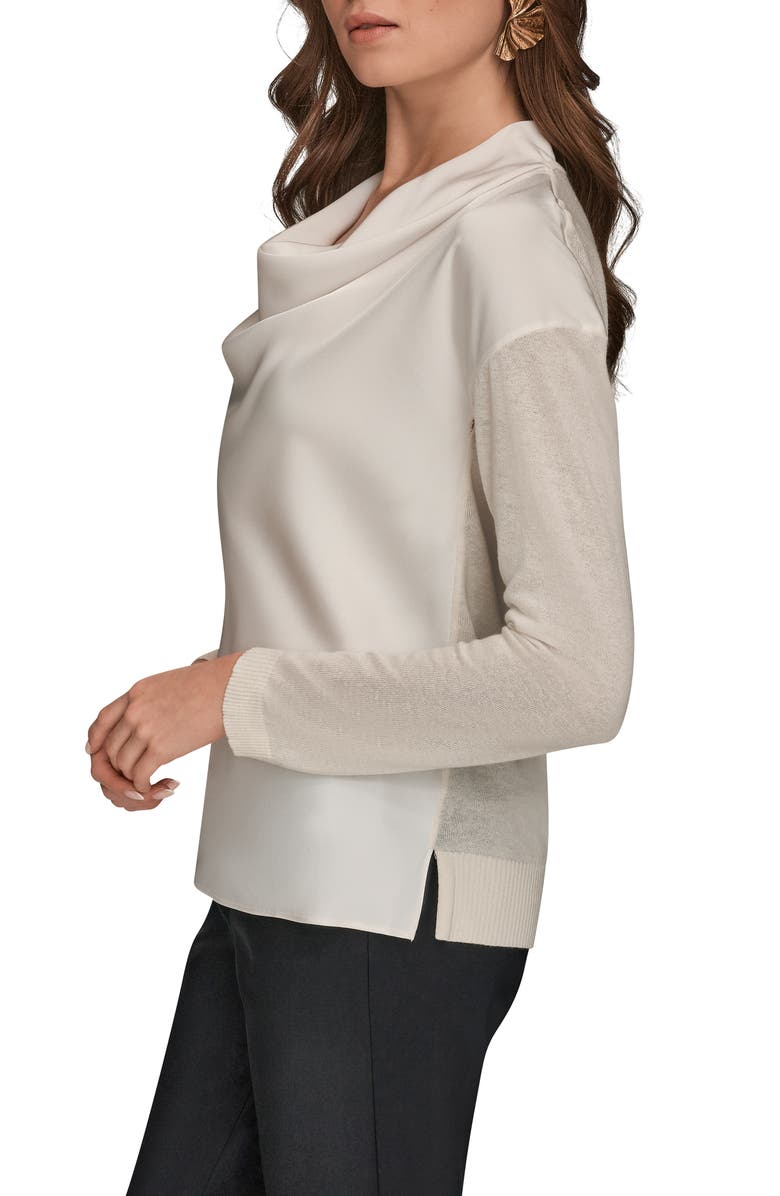 Donna Karan New York Mixed Media Cowl Neck Top, Alternate, color,