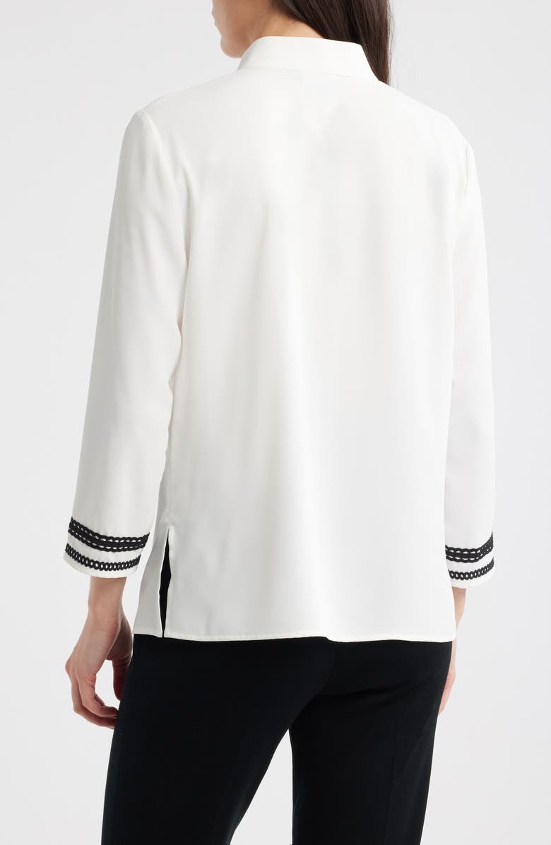 Ming Wang Trim Accent Crepe Popover Shirt, Alternate, color, White/ Black