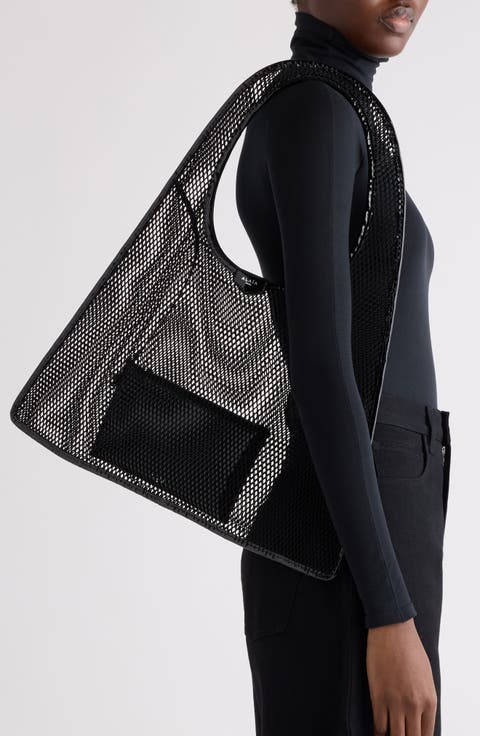 One-Piece Fishnet & Patent Leather Shoulder Bag
