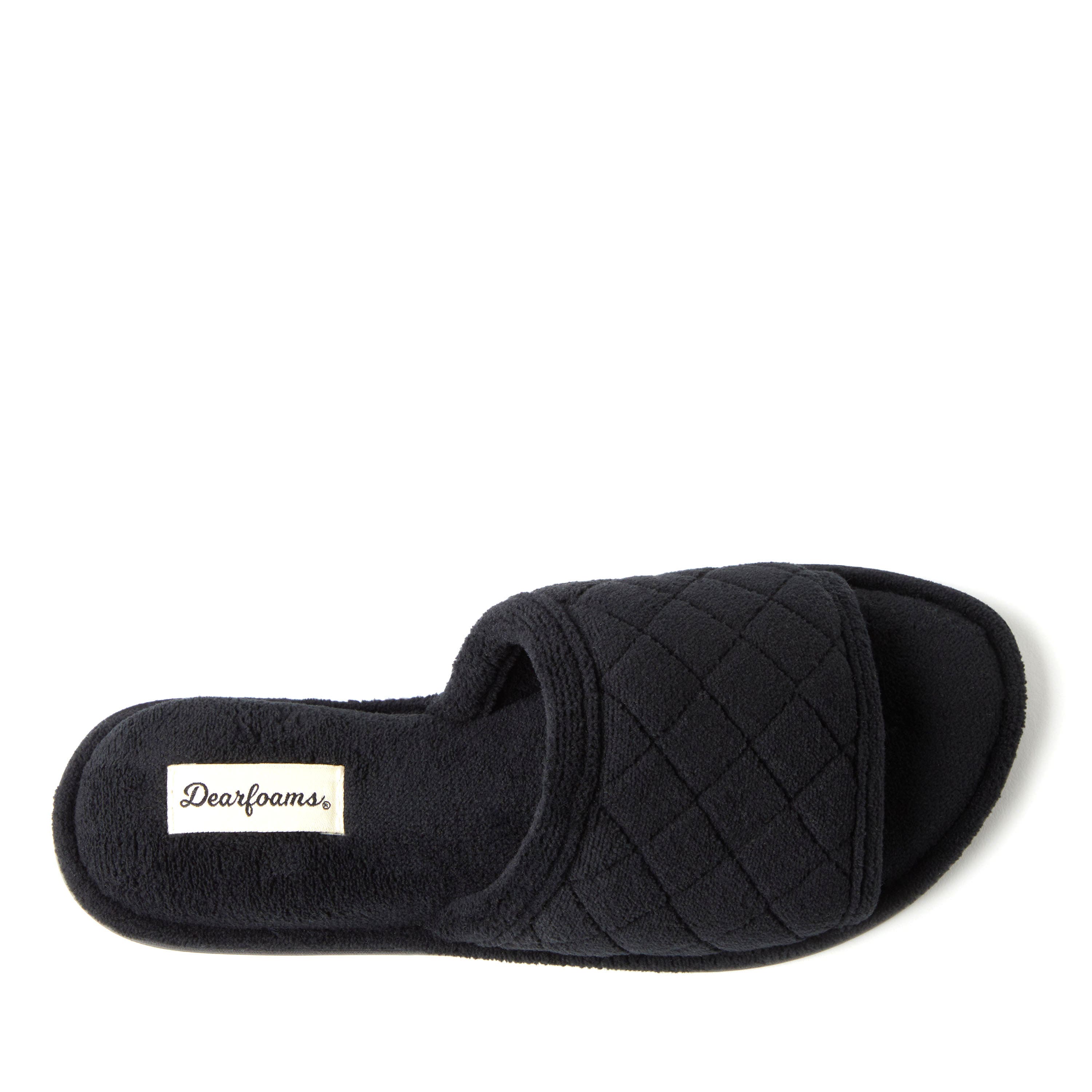 DEARFOAMS Beatrice Quilted Microfiber Terry Shower Slide Slipper, Alternate, color, Black