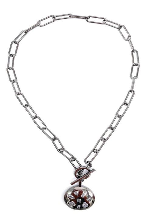 Mixed CZ Pendant Paper Clip Chain Toggle Necklace