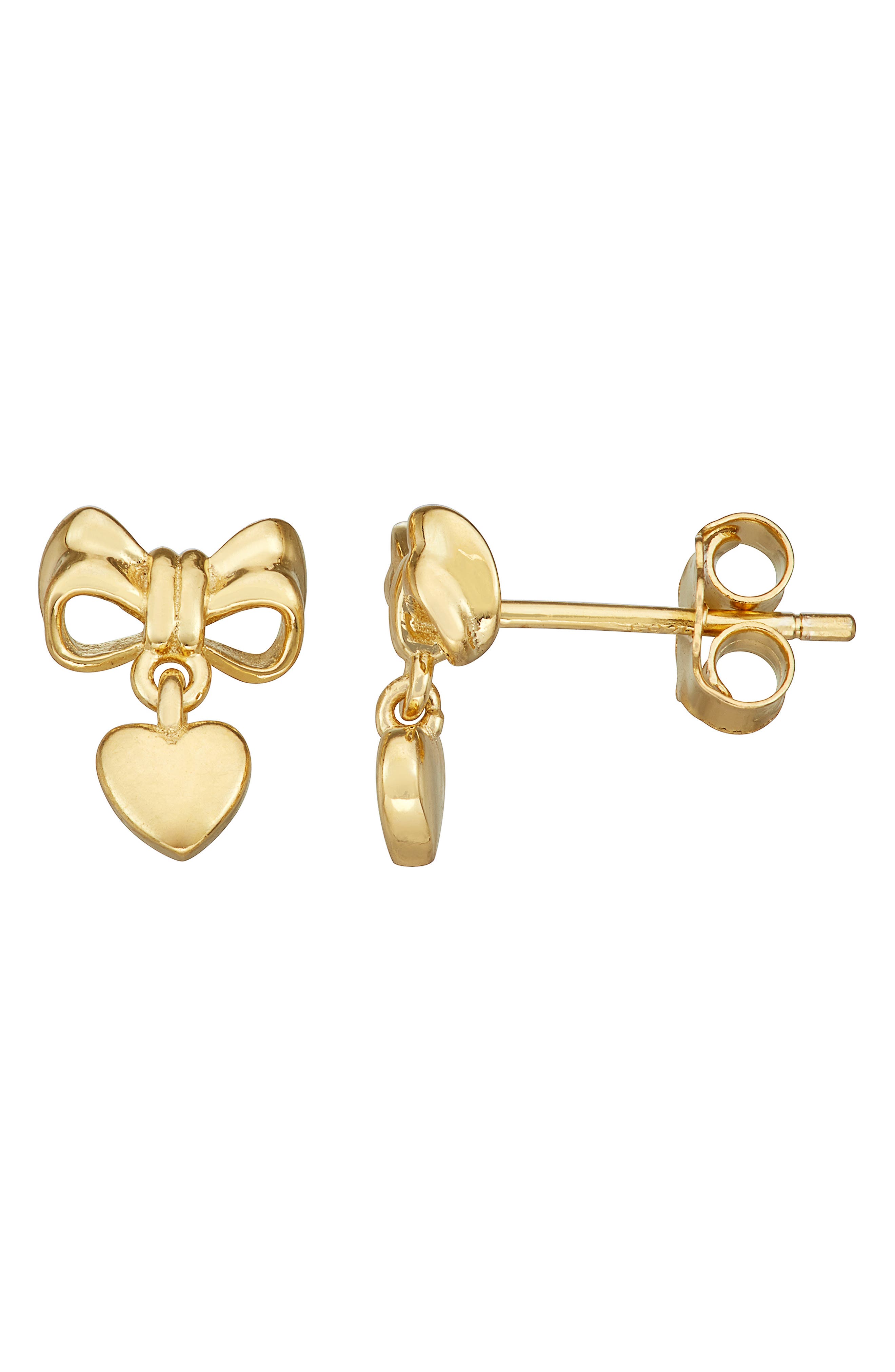 FZN Kids' 14K Gold Plated Sterling Silver Bow Heart Stud Earrings