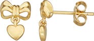 FZN Kids' 14K Gold Plated Sterling Silver Bow Heart Stud Earrings