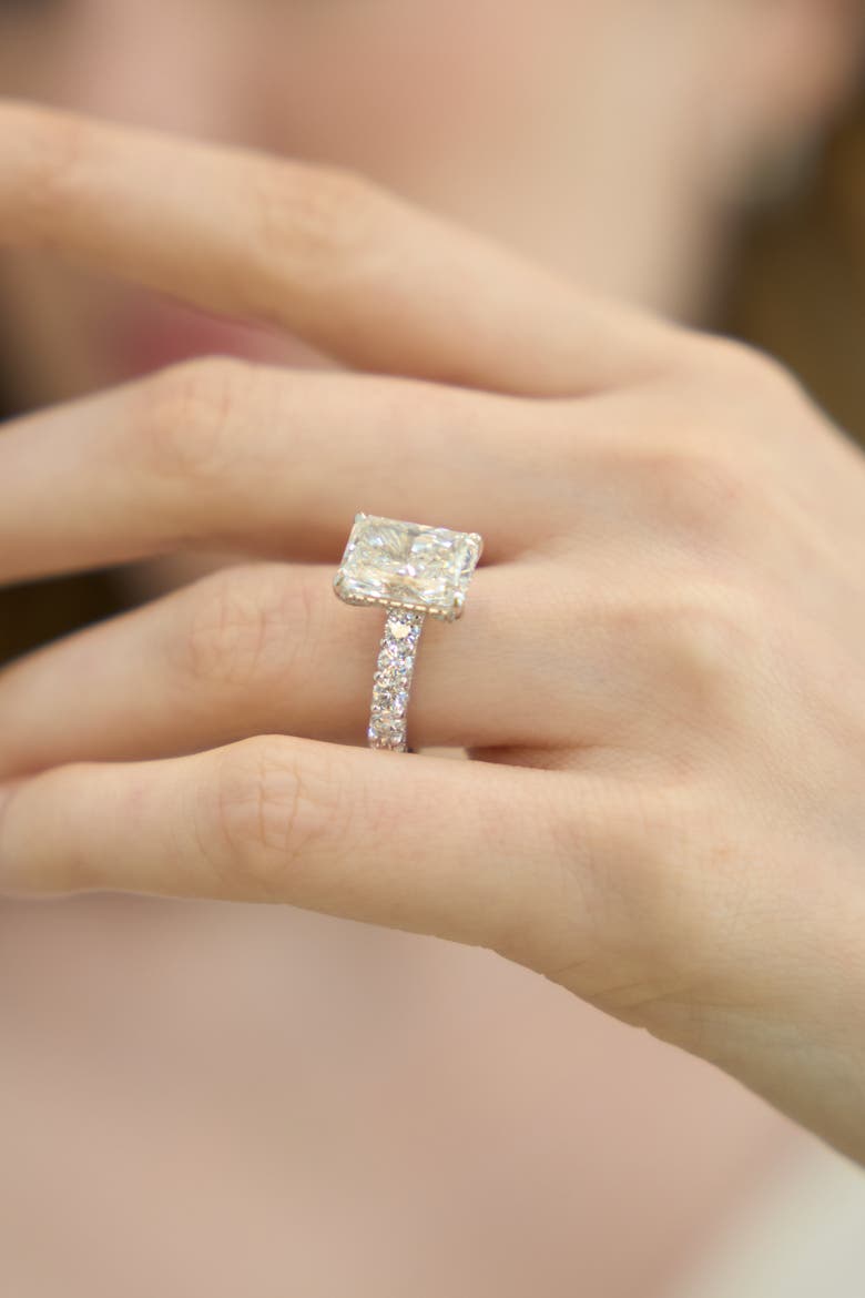 Maelis 14K Gold Radiant Lab Grown Diamond Hidden Halo Engagement Ring - 7.45 Cts, Alternate, color, 14K White Gold
