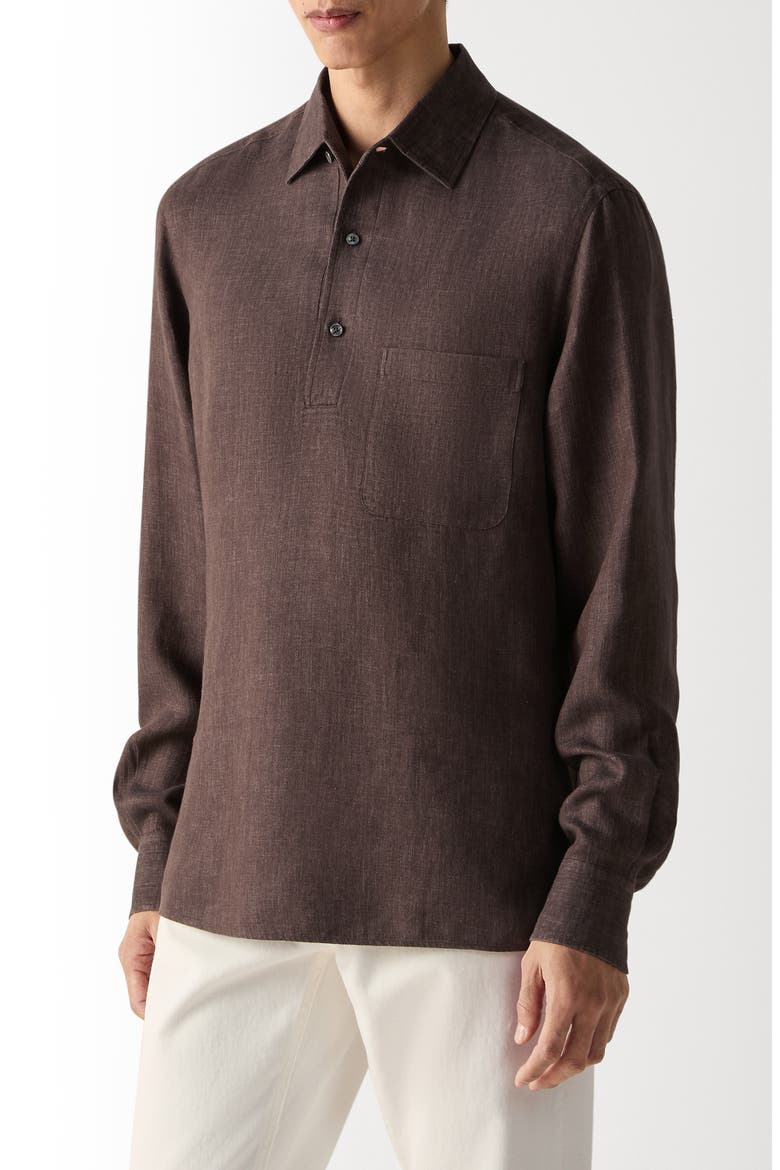 Oasi Lino Polo Shirt, Main, color, DARK BROWN