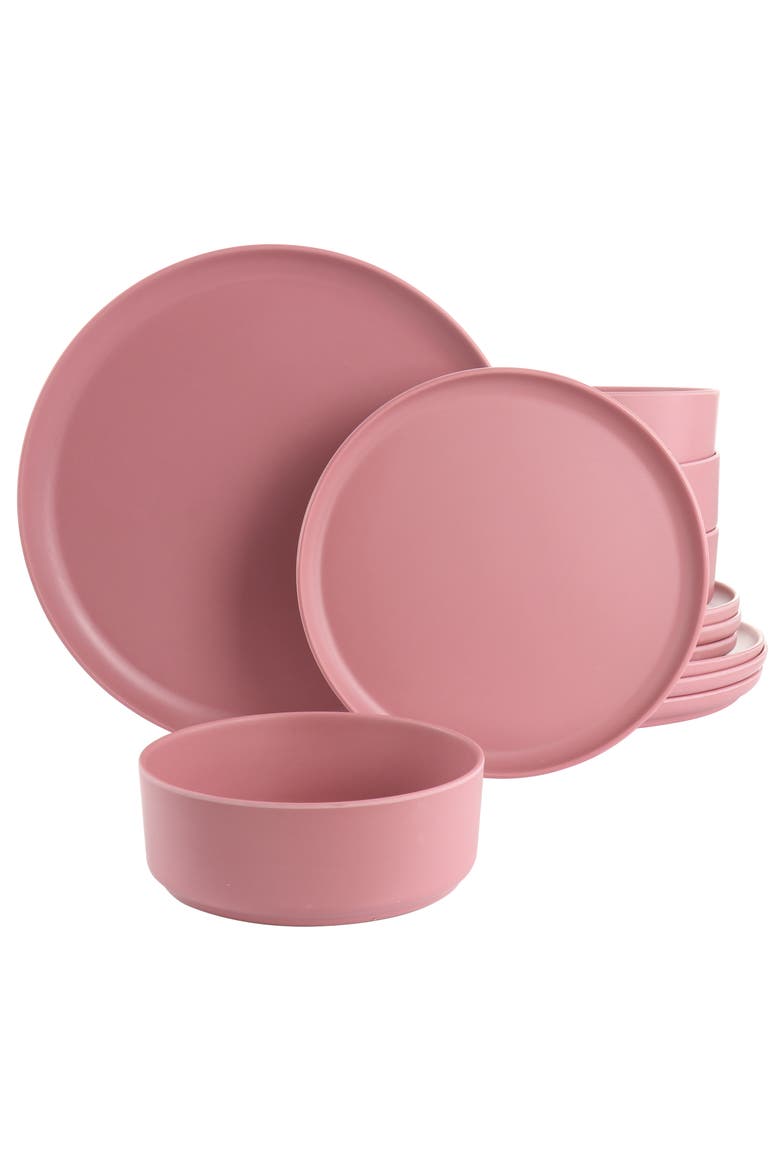Canyon Crest 12 Piece Round Melamine Dinnerware Set, Main, color, Pink