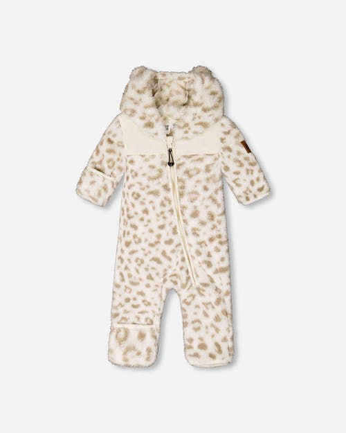 Deux Par Deux Mid-season Plush One Piece Outerwear Leopard In White