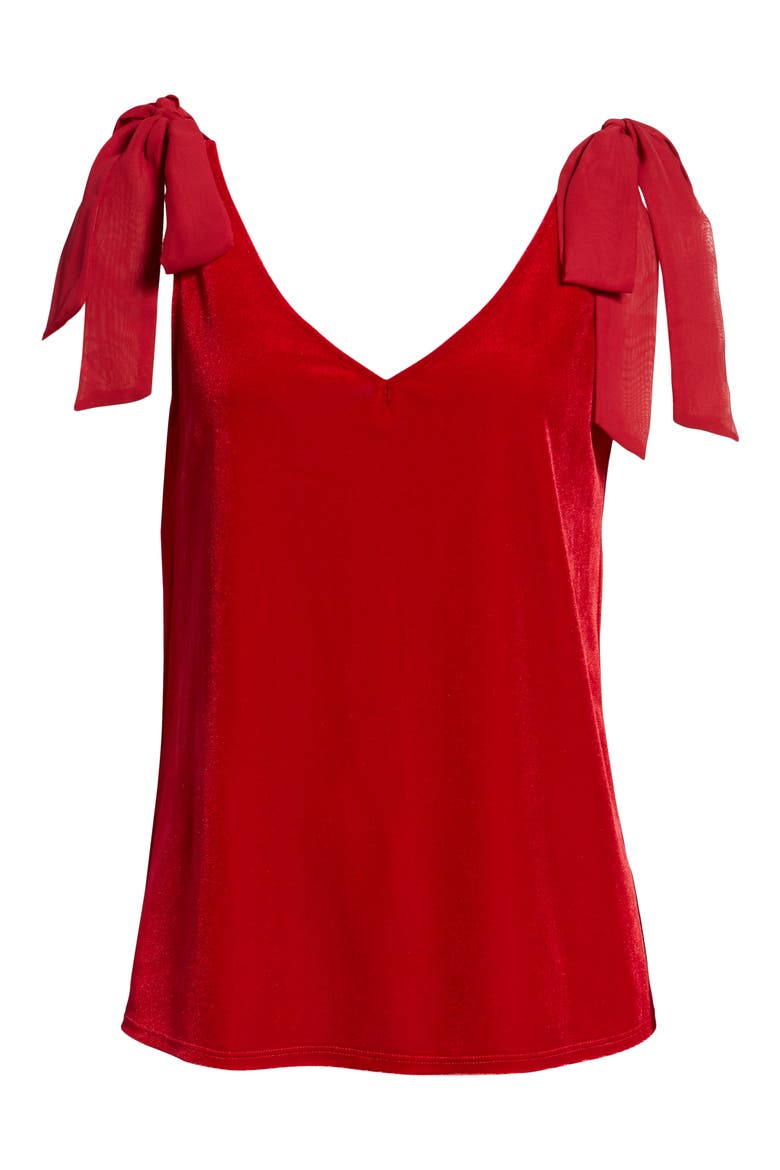 Gibson x Glam Squad Tara Bow Detail Velvet Top (Nordstrom Exclusive), Alternate, color, RED