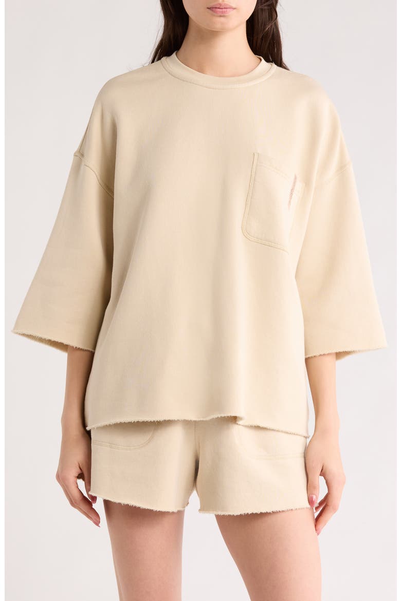 Silksweats™ Reversible Crop Pajama Top, Main, color, WALTZING SAND