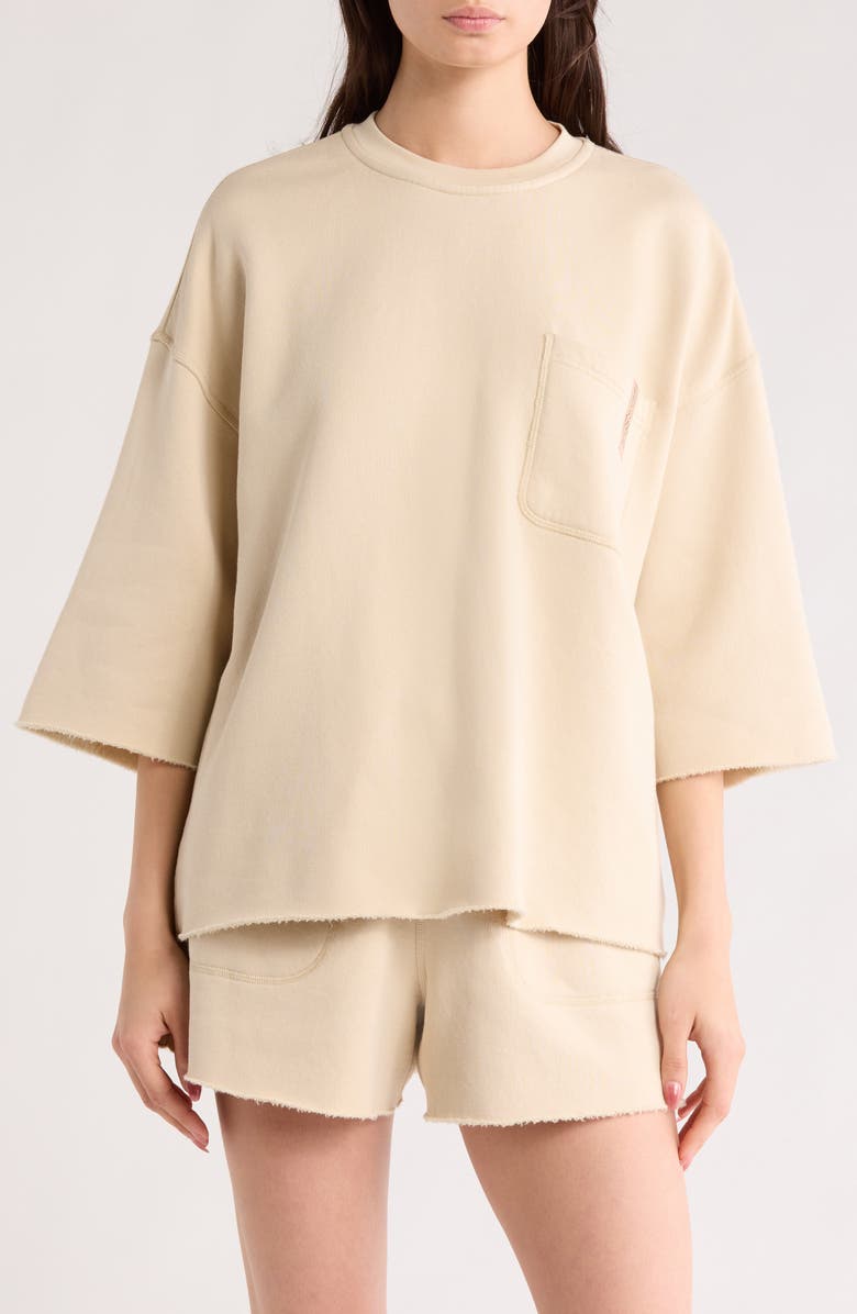 Lunya Silksweats<sup>™</sup> Reversible Crop Pajama Top, Main, color, Waltzing Sand