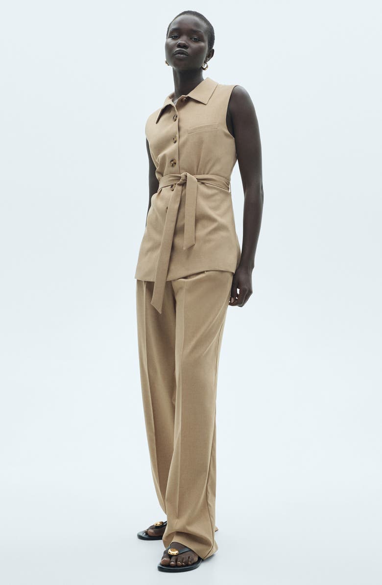 MANGO Pleated Straight Leg Pants, Alternate, color, Beige