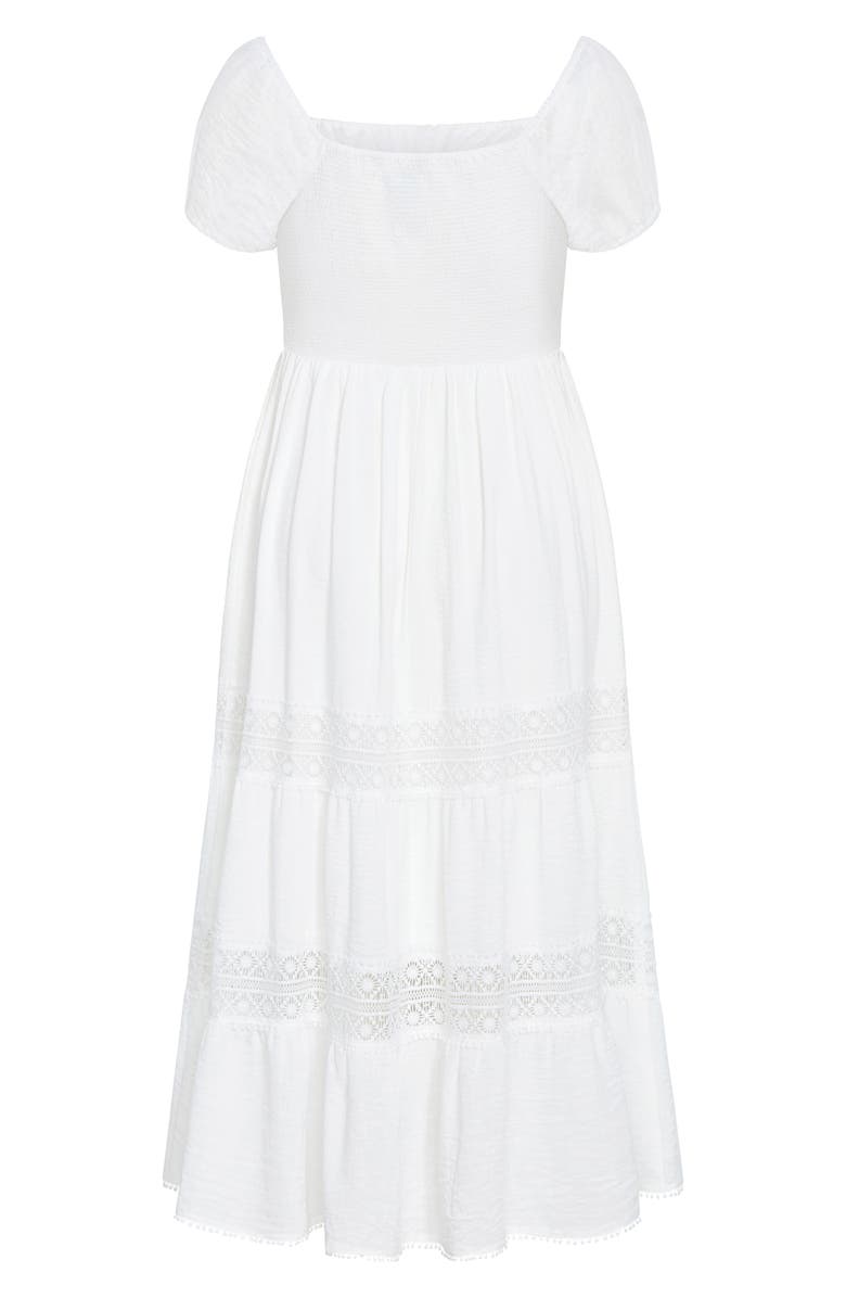 City Chic Haven Lace Inset Puff Sleeve Midi Dress, Alternate, color, Ivory